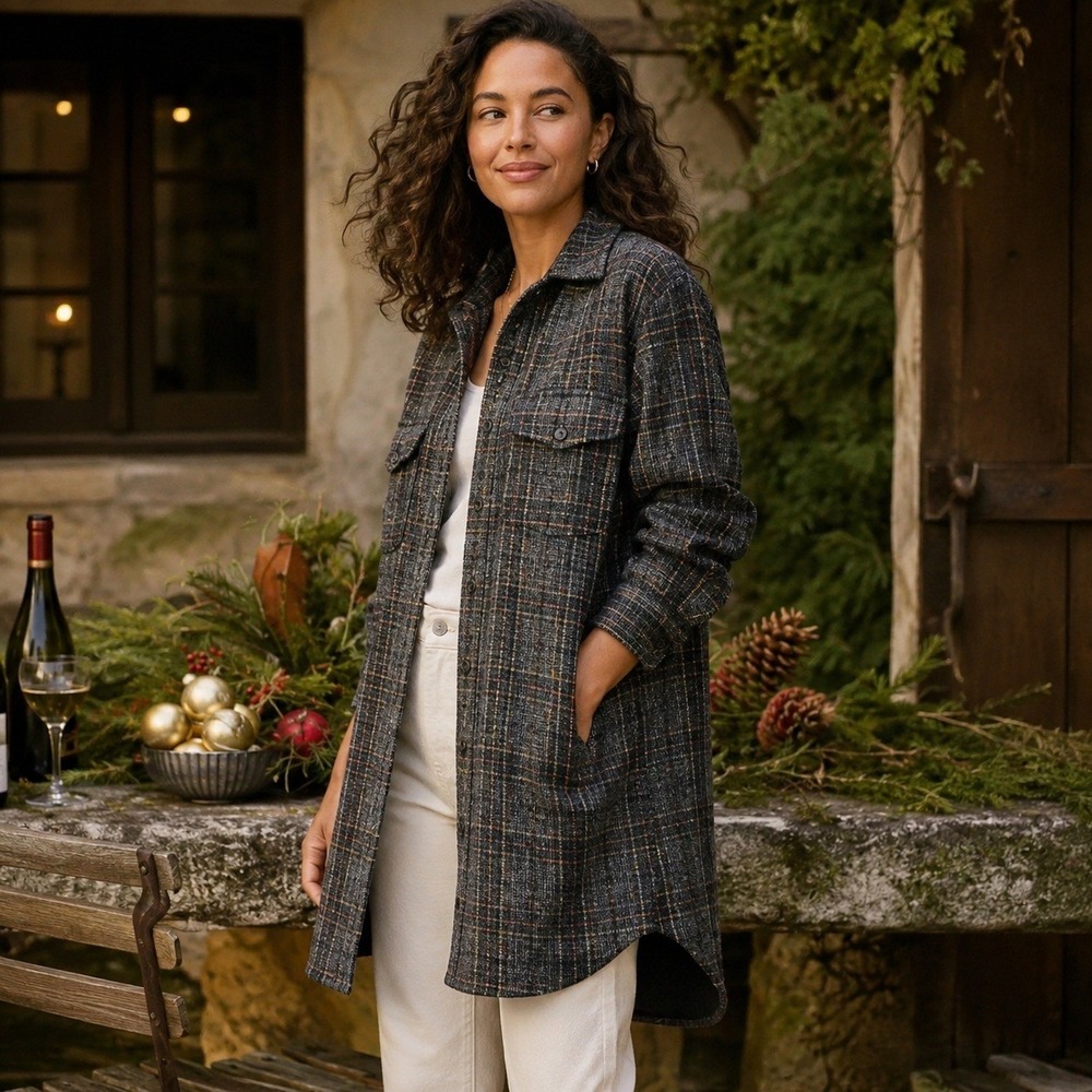 Frank‎ & Eileen Plaid Oversized Shirt Jacket L/S Coastal Grandmother Women L